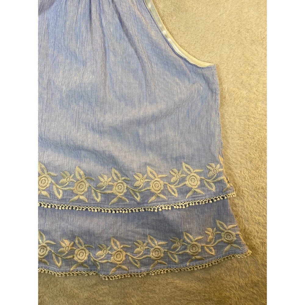 THML Halter Tank Top Embroidered Floral & Tassels Sleeveless Blue White SZ M - Picture 4 of 11